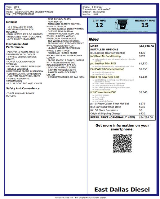 1999 Toyota Land Cruiser Locking Rear Diff 3RD ROW Leather LIFTED 33" A/T | Dallas, TX | East Dallas Diesel 1999 Toyota Land Cruiser Locking Rear Diff 3RD ROW Leather LIFTED 33" A/T | Dallas, TX | East Dallas Diesel