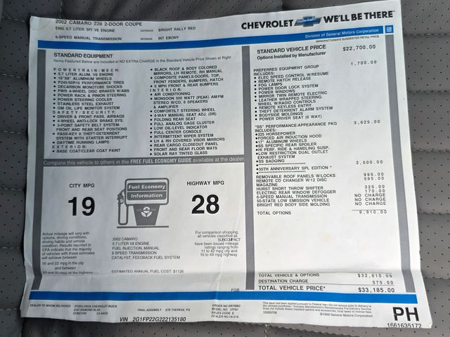 2002 Chevrolet Camaro SS 35th Anniversary 2002 Chevrolet Camaro SS 35th Anniversary