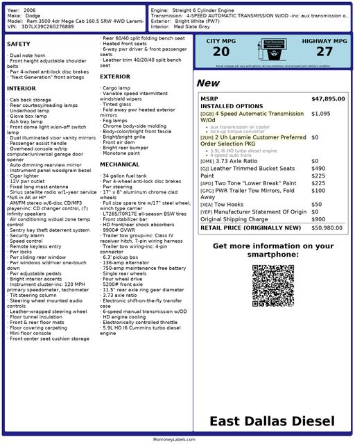 2006 Dodge Ram 3500 Laramie Mega Cab 5.9L HO Cummins 4x4 Leather | Dallas, TX | East Dallas Diesel