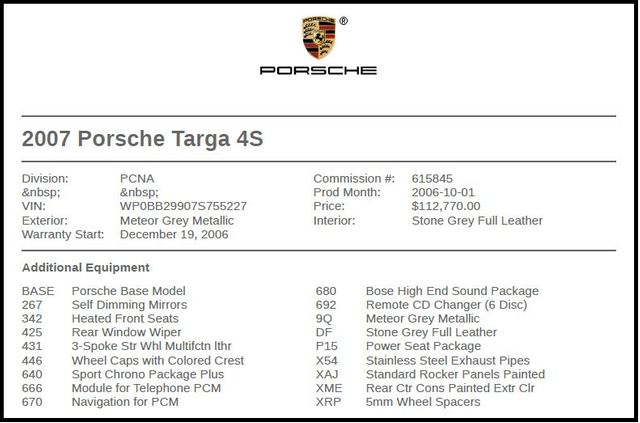 2007 Porsche 911 4S Targa 2007 Porsche 911 4S Targa