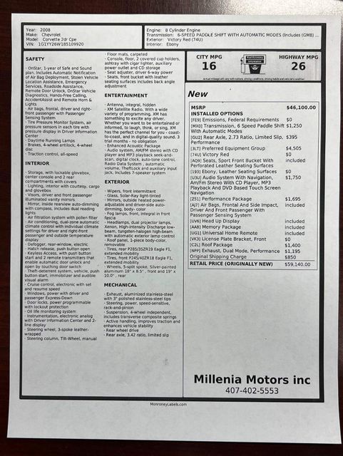 2008 Chevrolet Corvette Base | Longwood, FL | Millenia Motors 2008 Chevrolet Corvette Base | Longwood, FL | Millenia Motors