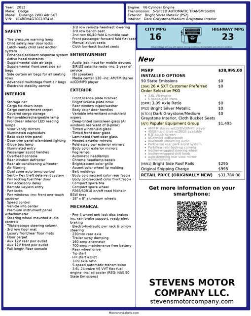 2012 Dodge Durango SXT OneOwner PerfectCarfax TowPkg | Dallas, TX | Stevens Motor Company LLC 2012 Dodge Durango SXT OneOwner PerfectCarfax TowPkg | Dallas, TX | Stevens Motor Company LLC