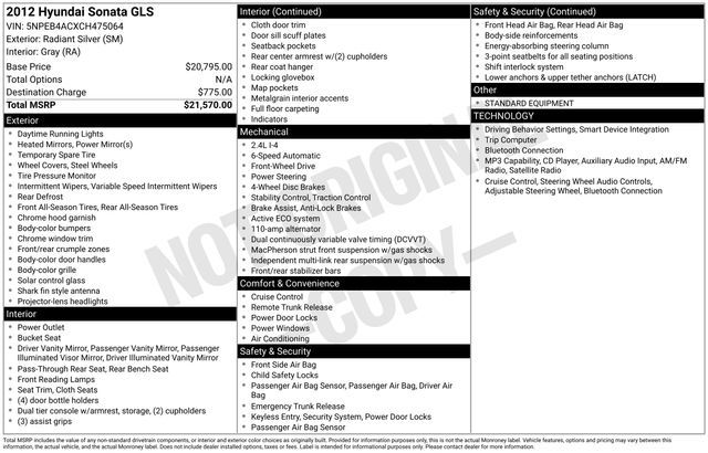 2012 Hyundai SONATA GLS
