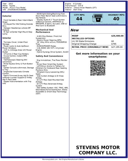 2012 Toyota Prius V Two OneOwner 32ServiceRecords | Dallas, TX | Stevens Motor Company LLC 2012 Toyota Prius V Two OneOwner 32ServiceRecords | Dallas, TX | Stevens Motor Company LLC