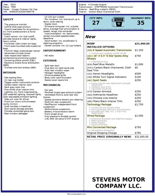 2013 Mini Cooper Clubman TechPkg Automatic SportSeats Harman/Kardon | Dallas, TX | Stevens Motor Company LLC 2013 Mini Cooper Clubman TechPkg Automatic SportSeats Harman/Kardon | Dallas, TX | Stevens Motor Company LLC