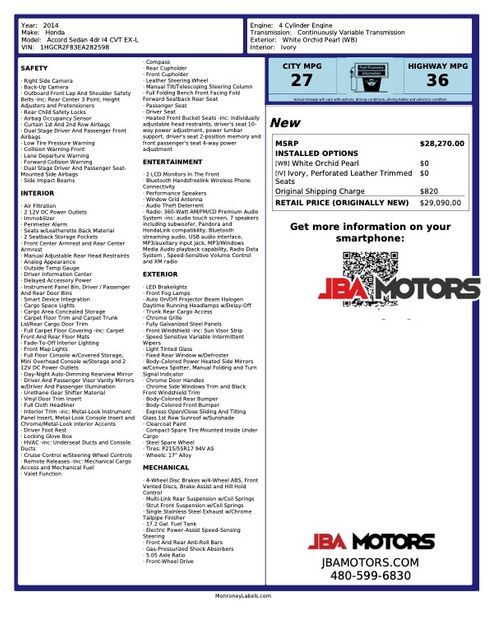 2014 Honda Accord EX-L Sedan EXL ~ Pearl White Leather Rear Camera | MESA, AZ | JBA MOTORS 2014 Honda Accord EX-L Sedan EXL ~ Pearl White Leather Rear Camera | MESA, AZ | JBA MOTORS