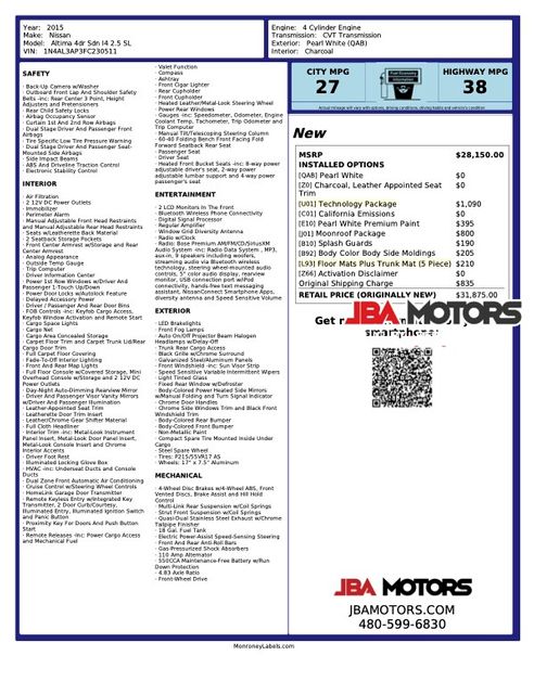 2015 Nissan Altima 2.5 SL Package Sedan 2.5SL - Pearl White | MESA, AZ | JBA MOTORS 2015 Nissan Altima 2.5 SL Package Sedan 2.5SL - Pearl White | MESA, AZ | JBA MOTORS