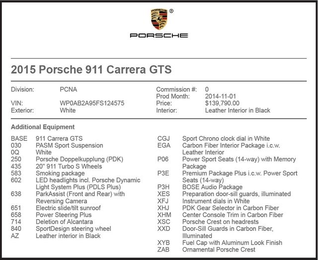 2015 Porsche 911 Carrera GTS