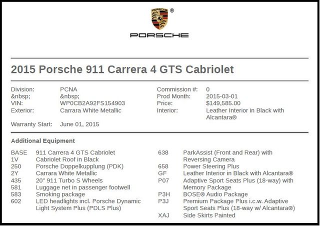 2015 Porsche 911 Carrera 4 GTS 2015 Porsche 911 Carrera 4 GTS