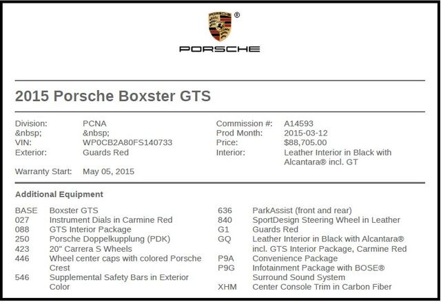 2015 Porsche Boxster GTS 2015 Porsche Boxster GTS