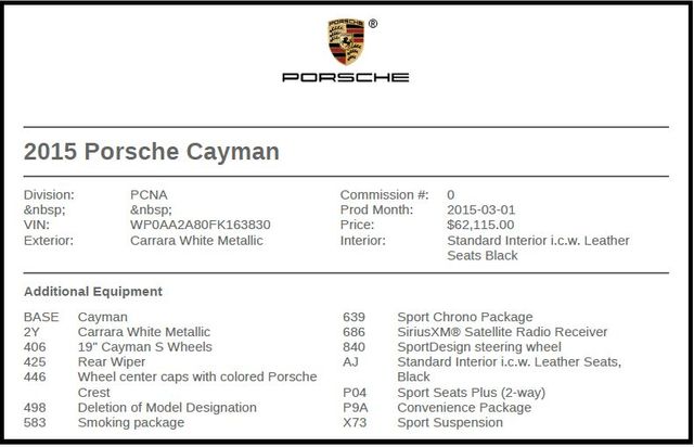 2015 Porsche Cayman Base 2015 Porsche Cayman Base