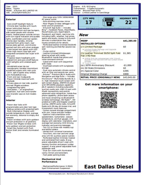 2015 Toyota 4Runner Limited BLIZZARD PEARL 3rd Row SUNROOF Roof Rack | Dallas, TX | East Dallas Diesel 2015 Toyota 4Runner Limited BLIZZARD PEARL 3rd Row SUNROOF Roof Rack | Dallas, TX | East Dallas Diesel