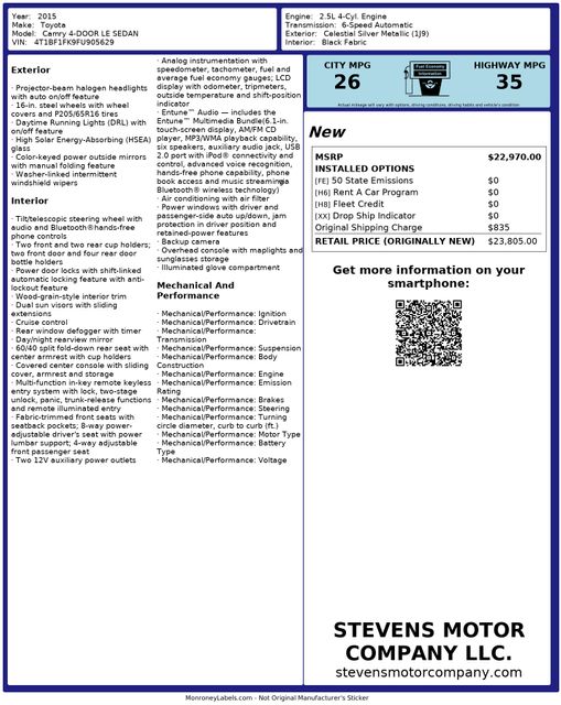 2015 Toyota Camry LE | Dallas, TX | Stevens Motor Company LLC 2015 Toyota Camry LE | Dallas, TX | Stevens Motor Company LLC