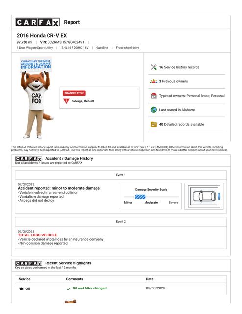 2016 Honda CR-V EX | Cullman, AL | Cullman Auto Rebuilders 2016 Honda CR-V EX | Cullman, AL | Cullman Auto Rebuilders