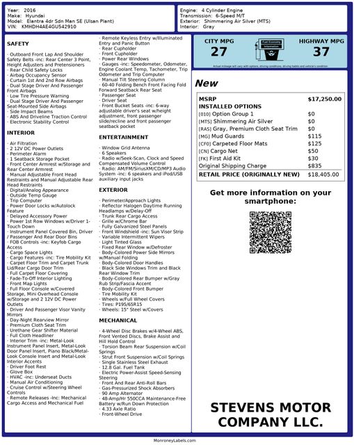 2016 Hyundai ELANTRA SE 41ServiceRecords | Dallas, TX | Stevens Motor Company LLC 2016 Hyundai ELANTRA SE 41ServiceRecords | Dallas, TX | Stevens Motor Company LLC