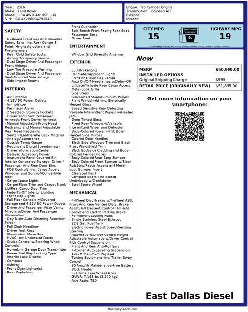 2016 Land Rover LR4 HSE LUX 3rd Row ROOF RACK 1 OWNER RUST FREE LOADED | Dallas, TX | East Dallas Diesel 2016 Land Rover LR4 HSE LUX 3rd Row ROOF RACK 1 OWNER RUST FREE LOADED | Dallas, TX | East Dallas Diesel