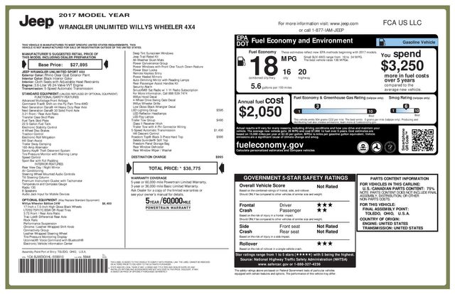 2017 Jeep Wrangler Unlimited Willys Wheeler 2017 Jeep Wrangler Unlimited Willys Wheeler