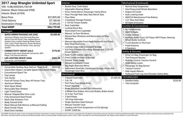 2017 Jeep Wrangler Unlimited Unlimited Sport