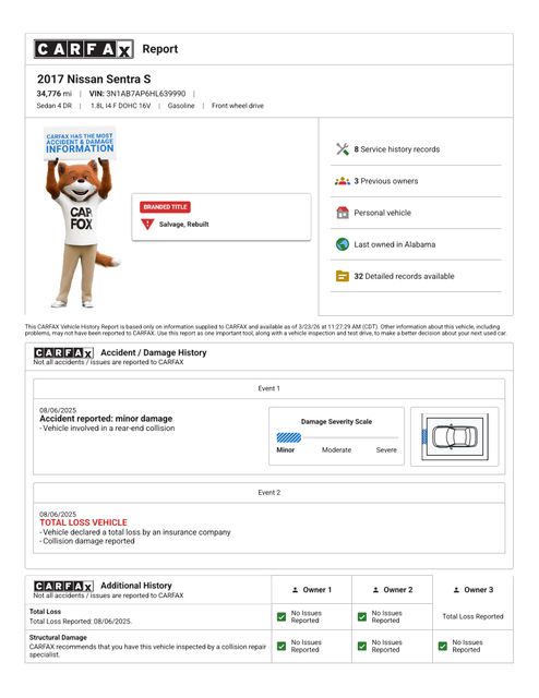 2017 Nissan Sentra S | Cullman, AL | Cullman Auto Rebuilders