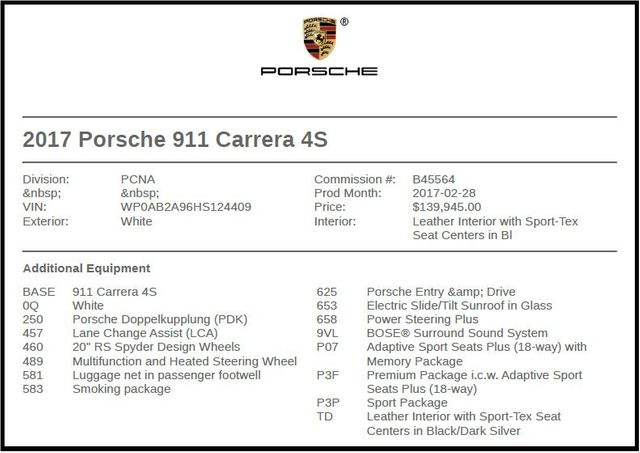 2017 Porsche 911 Carrera 4S 2017 Porsche 911 Carrera 4S
