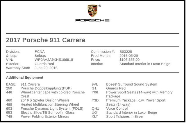 2017 Porsche 911 Carrera 2017 Porsche 911 Carrera