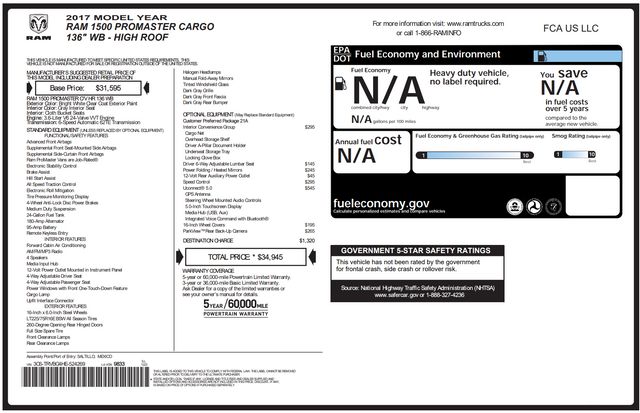 2017 Ram ProMaster 1500 136 WB 2017 Ram ProMaster 1500 136 WB