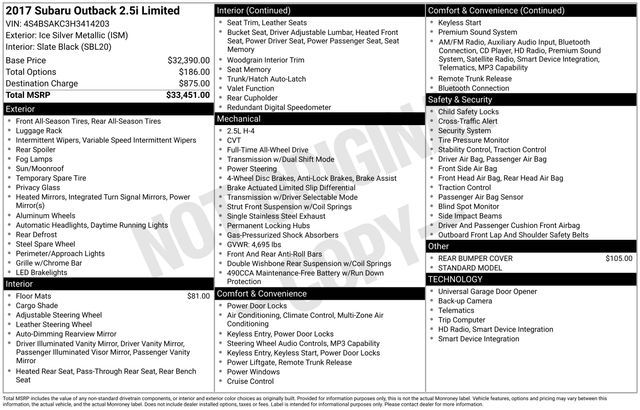 2017 Subaru Outback 2.5i Limited