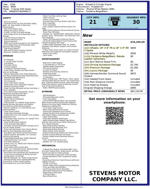 2018 BMW 5 Series 540i  LuxuryPkg PremiumPkg DriversAssist PerfectCF | Dallas, TX | Stevens Motor Company LLC