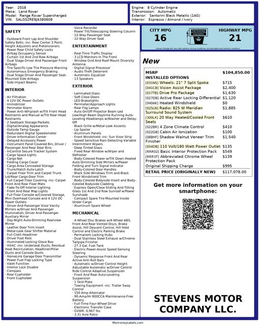 2018 Land Rover Range Rover S.C. VisionAssistPkg DriveProPkg Meridian Sound | Dallas, TX | Stevens Motor Company LLC 2018 Land Rover Range Rover S.C. VisionAssistPkg DriveProPkg Meridian Sound | Dallas, TX | Stevens Motor Company LLC