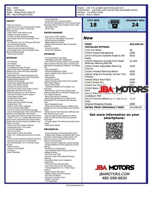 2018 Land Rover Range Rover Velar P380 R-Dynamic SE AWD SUV | MESA, AZ | JBA MOTORS 2018 Land Rover Range Rover Velar P380 R-Dynamic SE AWD SUV | MESA, AZ | JBA MOTORS