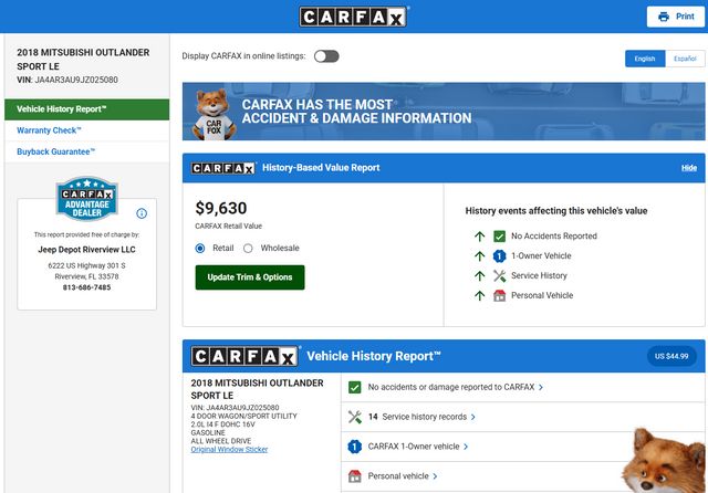 2018 Mitsubishi Outlander Sport LE - 1-Owner