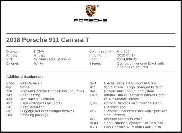 2018 Porsche 911 Carrera T 2018 Porsche 911 Carrera T