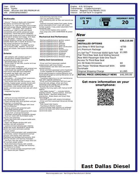 2018 Toyota 4Runner SR5 Premium | Dallas, TX | East Dallas Diesel