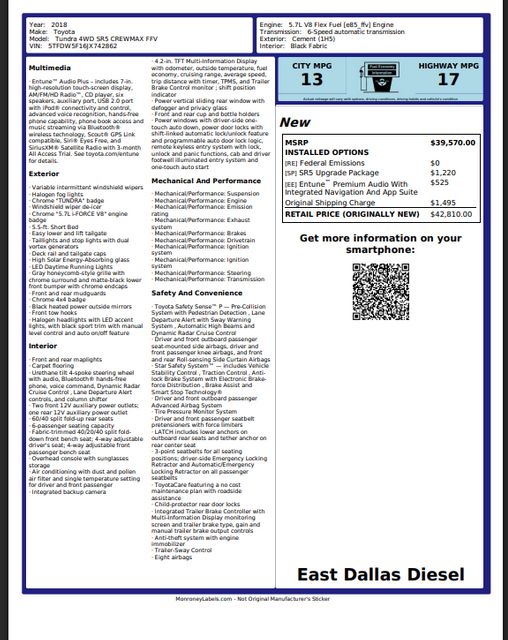 2018 Toyota Tundra SR5 5.7L V8 Pro Comp Lift 22" FUEL 37" X/T Bumpers | Dallas, TX | East Dallas Diesel