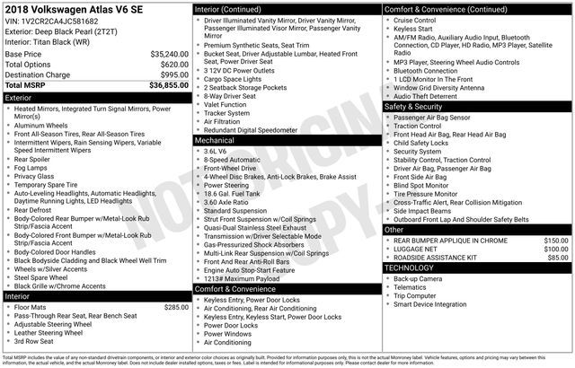2018 Volkswagen Atlas V6 SE