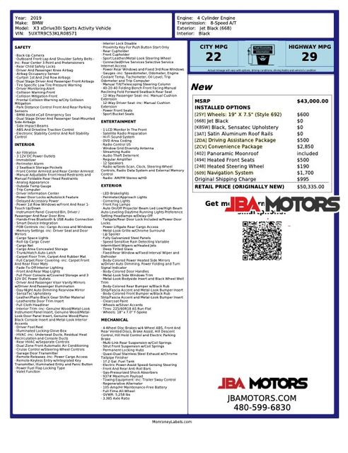 2019 BMW X3 xDrive30i AWD SUV Driver Assist Convenience Pano | MESA, AZ | JBA MOTORS 2019 BMW X3 xDrive30i AWD SUV Driver Assist Convenience Pano | MESA, AZ | JBA MOTORS