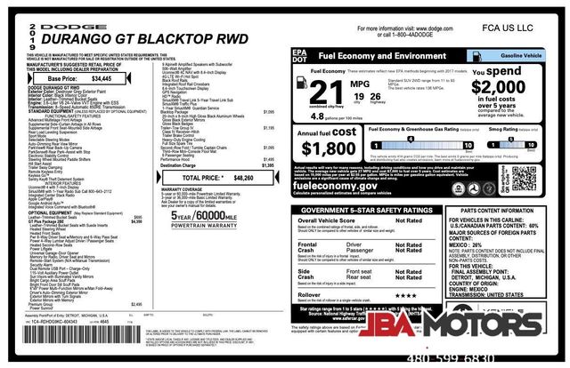 2019 Dodge Durango GT Plus SUV Destroyer Gray Blacktop Pkg Premium Pk | MESA, AZ | JBA MOTORS 2019 Dodge Durango GT Plus SUV Destroyer Gray Blacktop Pkg Premium Pk | MESA, AZ | JBA MOTORS