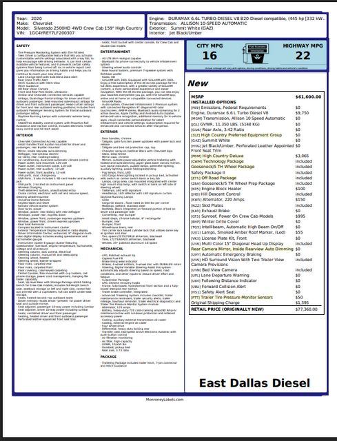 2020 Chevrolet Silverado 2500HD High Country Deluxe ZONE LIFT 20" TIS 37" NITTO | Dallas, TX | East Dallas Diesel 2020 Chevrolet Silverado 2500HD High Country Deluxe ZONE LIFT 20" TIS 37" NITTO | Dallas, TX | East Dallas Diesel