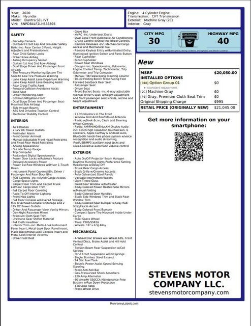 2020 Hyundai ELANTRA SEL | Dallas, TX | Stevens Motor Company LLC 2020 Hyundai ELANTRA SEL | Dallas, TX | Stevens Motor Company LLC