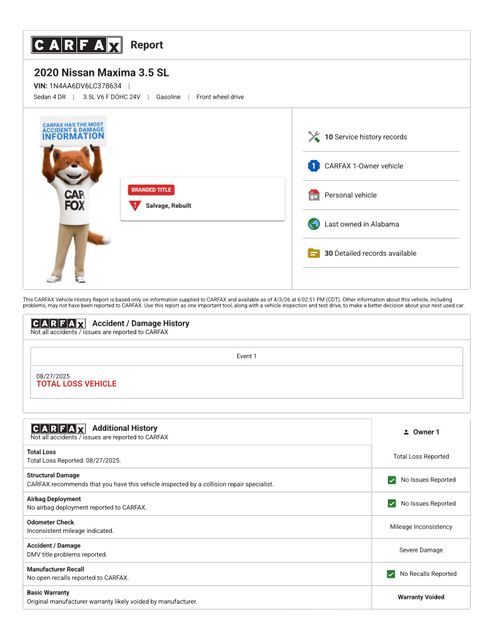 2020 Nissan Maxima 3.5 SL | Cullman, AL | Cullman Auto Rebuilders 2020 Nissan Maxima 3.5 SL | Cullman, AL | Cullman Auto Rebuilders