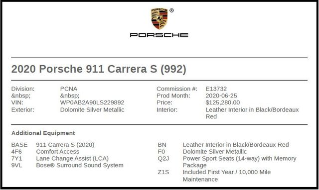 2020 Porsche 911 Carrera S 2020 Porsche 911 Carrera S