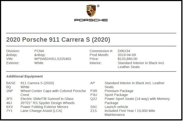 2020 Porsche 911 Carrera S 2020 Porsche 911 Carrera S