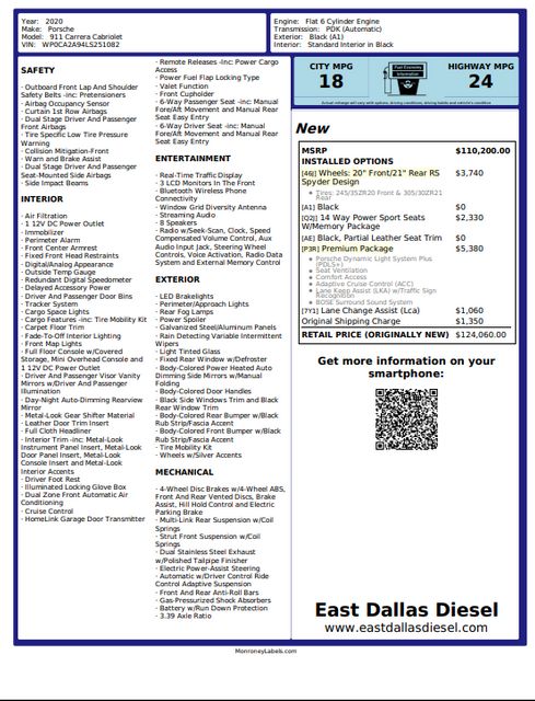 2020 Porsche 911 Carrera PREMIUM PKG. RS Spyder Design Wheels TX | Dallas, TX | East Dallas Diesel 2020 Porsche 911 Carrera PREMIUM PKG. RS Spyder Design Wheels TX | Dallas, TX | East Dallas Diesel