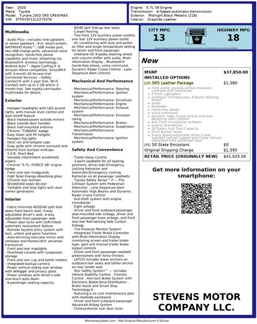2020 Toyota Tundra SR5 CrewMax LeatherPkg TSSOffroadPkg PerfectCarfax | Dallas, TX | Stevens Motor Company LLC 2020 Toyota Tundra SR5 CrewMax LeatherPkg TSSOffroadPkg PerfectCarfax | Dallas, TX | Stevens Motor Company LLC