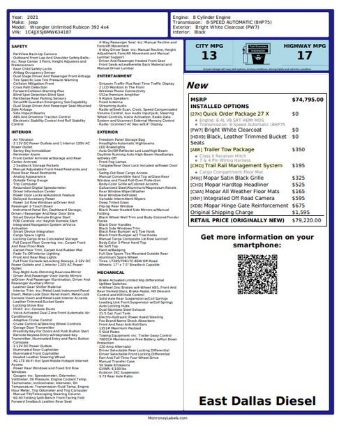 2021 Jeep Wrangler Unlimited Rubicon 392 LIFTED 20" Raceline 37" BFG Warn Winch | Dallas, TX | East Dallas Diesel