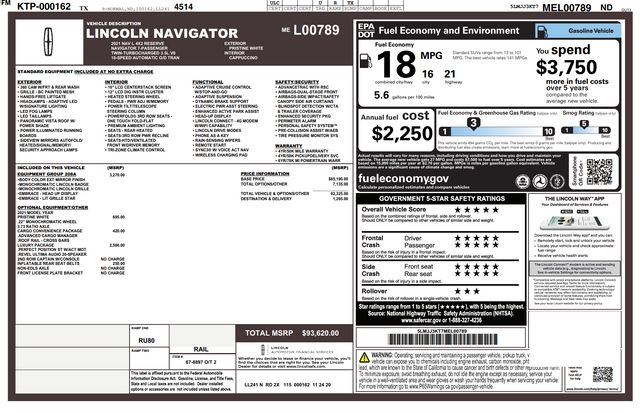 2021 Lincoln Navigator L Reserve 2021 Lincoln Navigator L Reserve