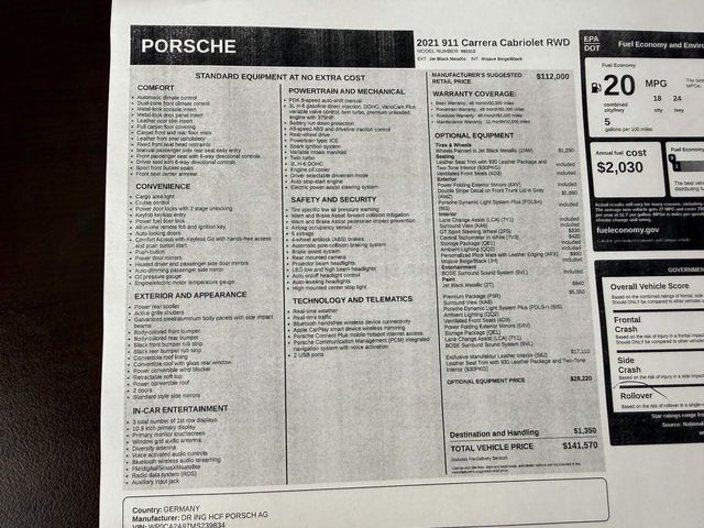 2021 Porsche 911 911 CABRIOLET PREMIUM EXEC MANUFAKTUR $141K NEW | Plant City, FL | psv5 DEMO - Bayshore Automotive 2021 Porsche 911 911 CABRIOLET PREMIUM EXEC MANUFAKTUR $141K NEW | Plant City, FL | psv5 DEMO - Bayshore Automotive