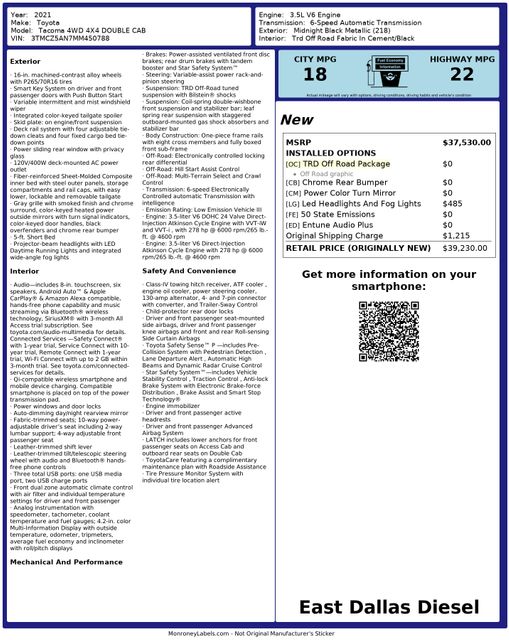 2021 Toyota Tacoma TRD Off-Road TRAILFX BUMPERS 32" BFG A/T 1 Owner | Dallas, TX | East Dallas Diesel 2021 Toyota Tacoma TRD Off-Road TRAILFX BUMPERS 32" BFG A/T 1 Owner | Dallas, TX | East Dallas Diesel