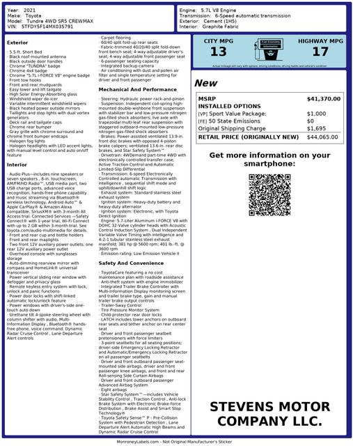 2021 Toyota Tundra SR5 CrewMax 4WD TSS Pkg OneOwner | Dallas, TX | Stevens Motor Company LLC 2021 Toyota Tundra SR5 CrewMax 4WD TSS Pkg OneOwner | Dallas, TX | Stevens Motor Company LLC