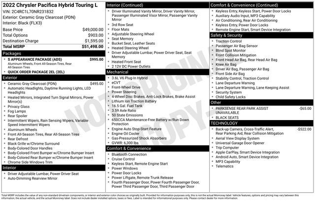 2022 Chrysler Pacifica Hybrid Touring L